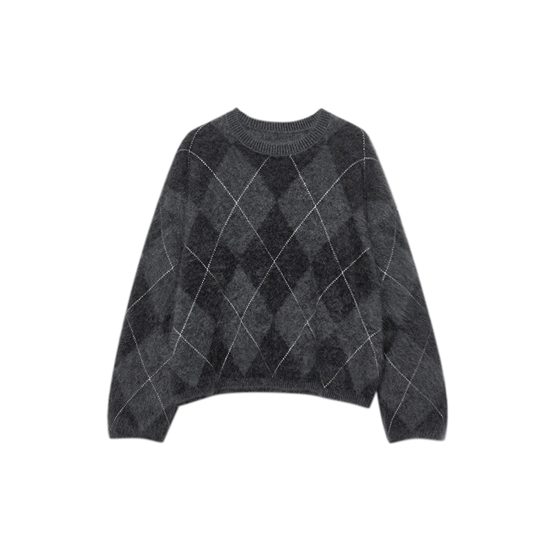 Cozy Heavyweight Brushed 100% Cashmere Diamond-Pattern Sweater for Women — Festive Christmas Knit
