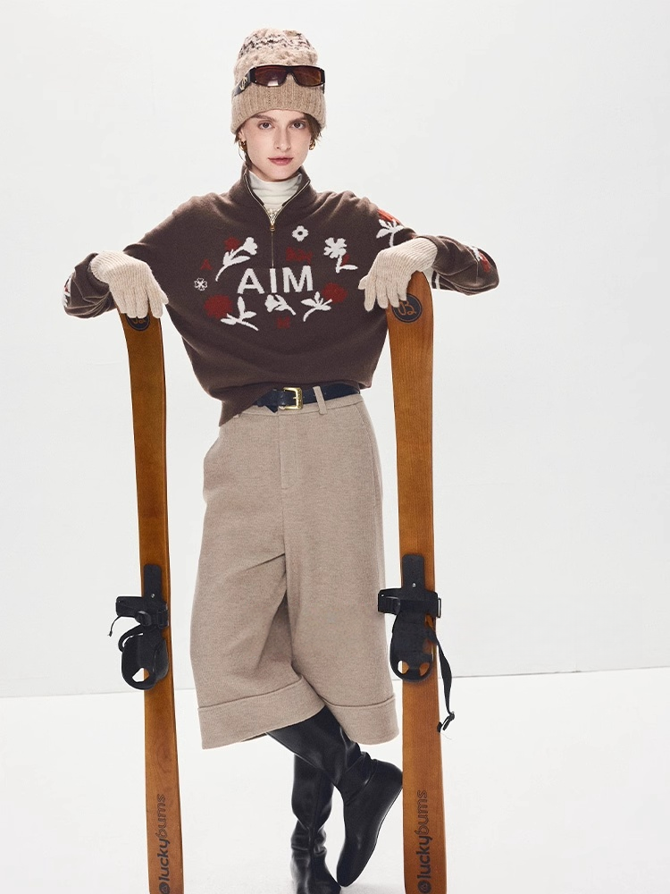 Vintage Ski-Inspired Jacquard | Wool & Cashmere Slim-Fit Stand Collar Sweater – Retro Winter Knitwear