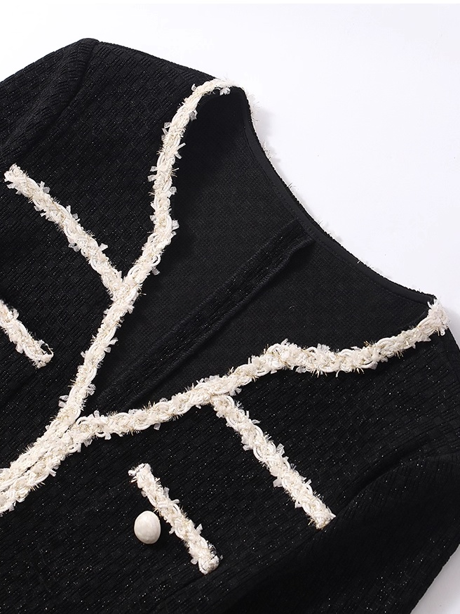 Heavyweight Silver-Thread Bouclé Dress with Custom Ribbon – Tweed-Style Fitted Waist Mermaid Dress for Women