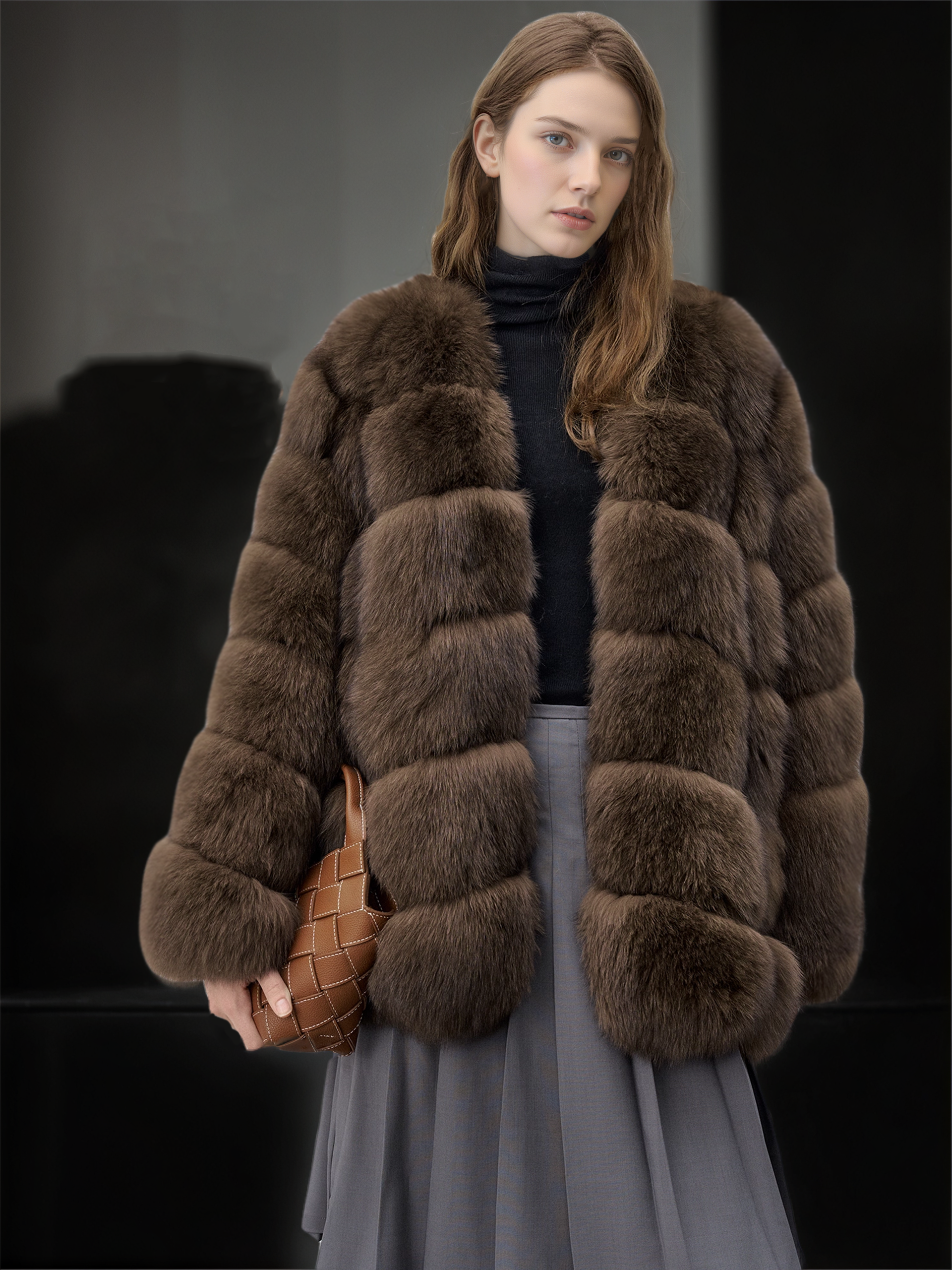 Women’s Mid-Length  Fox Fur Coat | Elegant Winter Jacket Inspired by Finnish Saga Furs Style