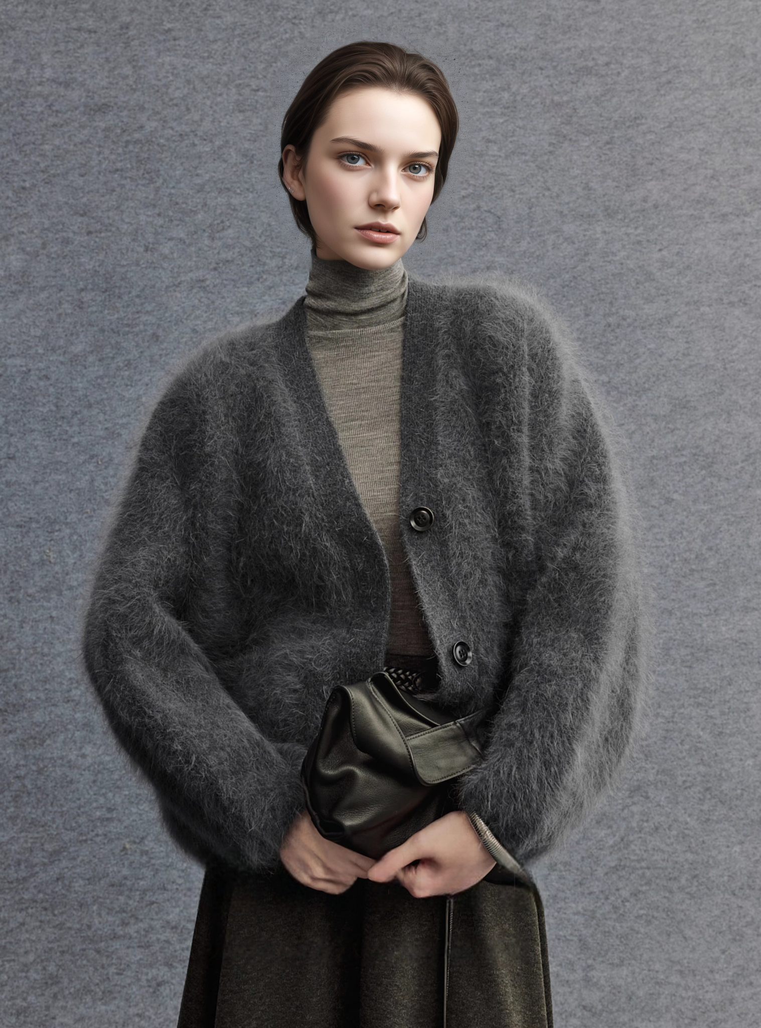 Brushed Merino Wool Knit Sweater | Minimalist Relaxed-Fit Brushed Short Jacket for Women