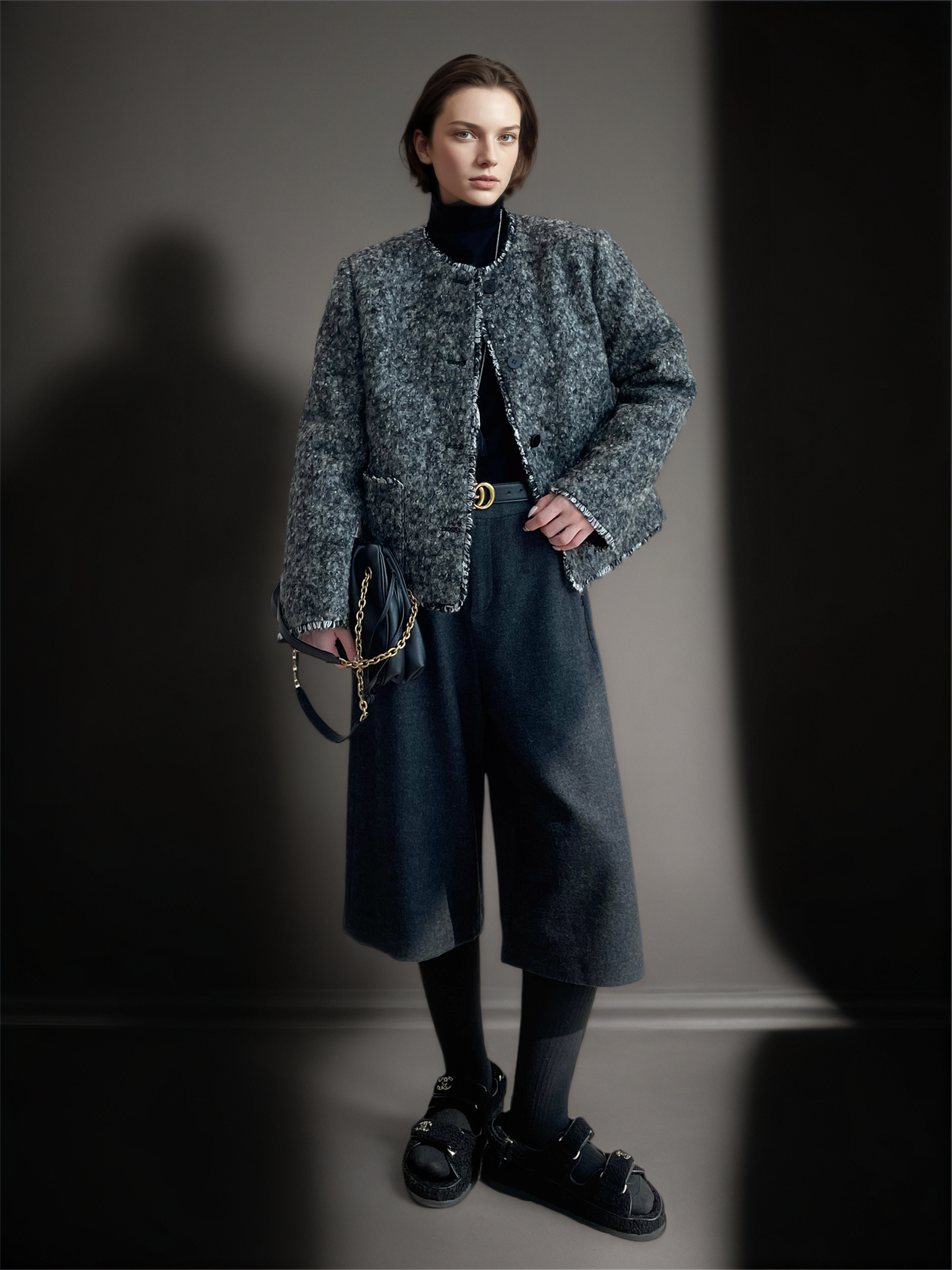 Women’s Wool Blend Down Jacket | 90% White Duck Down Elegant Bouclé Style Winter Coat