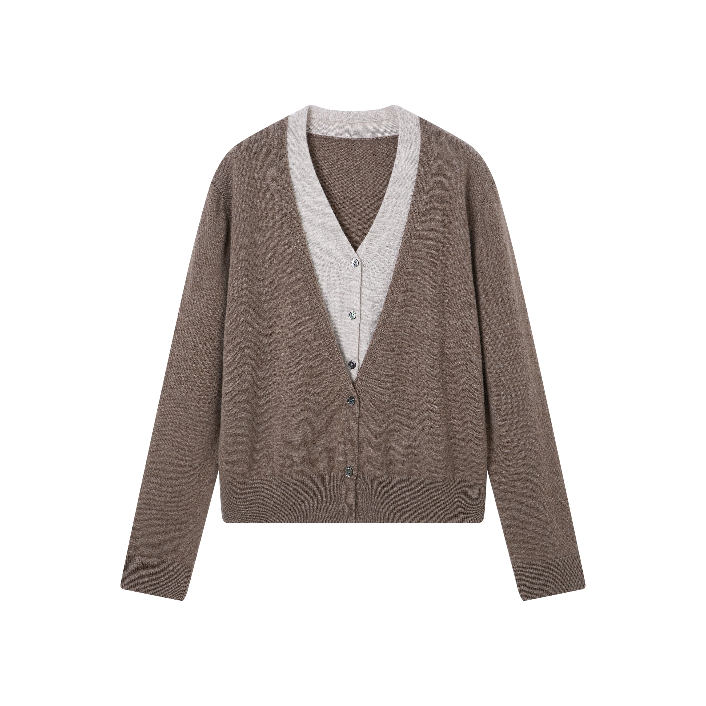 Layered V-Neck Contrast Trim Cardigan Jacket | Gray Wool Knit Unique Fall Top