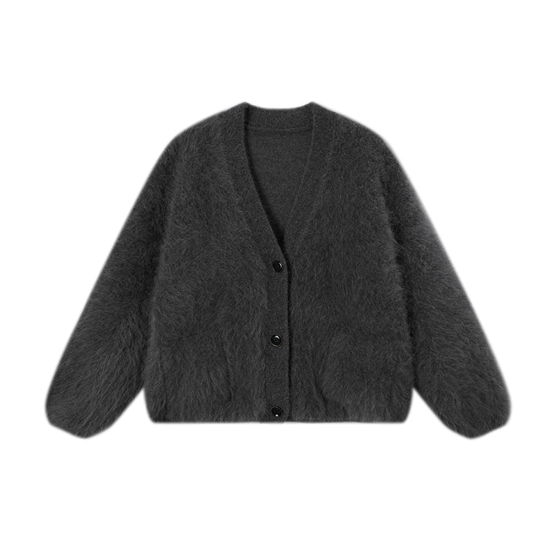 Brushed Merino Wool Knit Sweater | Minimalist Relaxed-Fit Brushed Short Jacket for Women