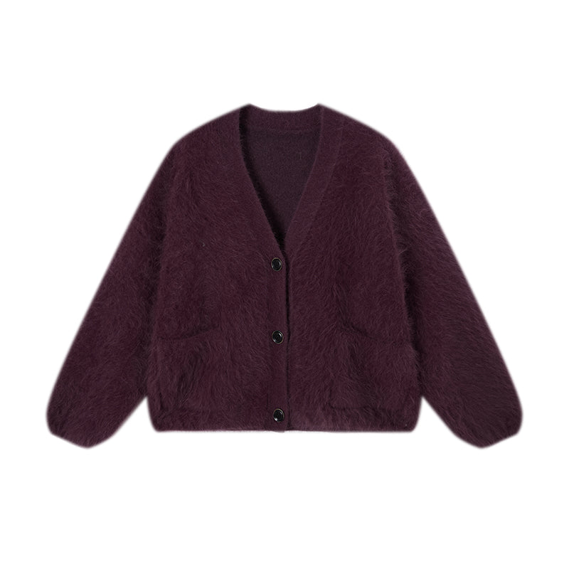 Brushed Merino Wool Knit Sweater | Minimalist Relaxed-Fit Brushed Short Jacket for Women