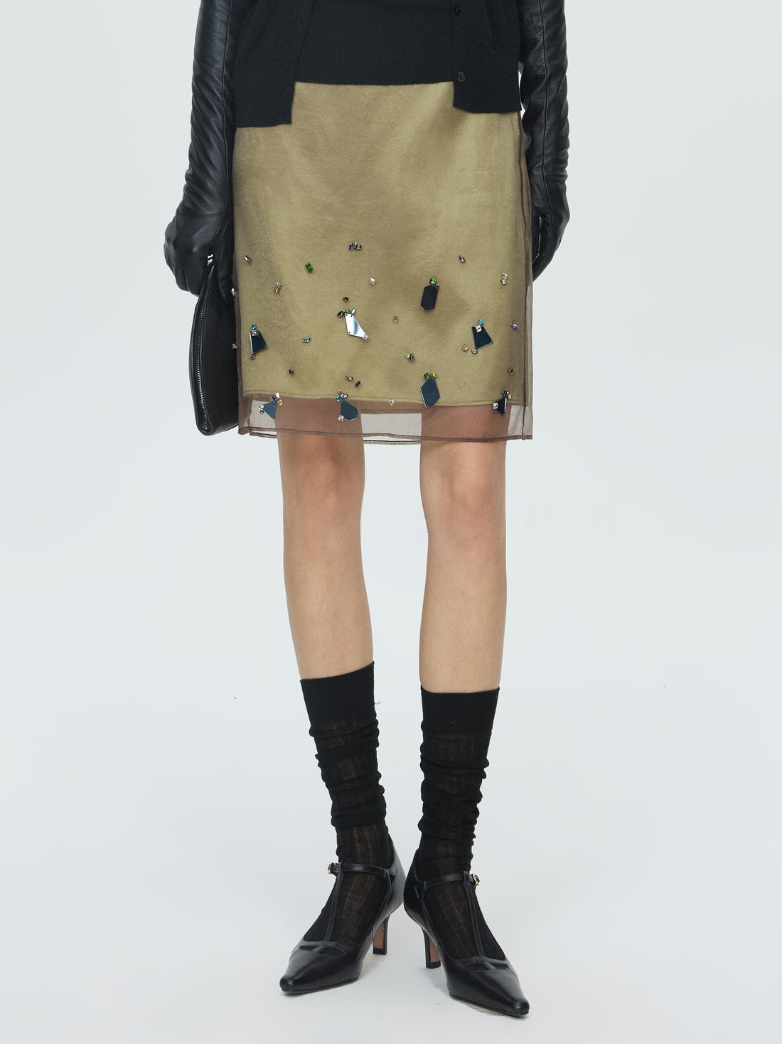 Handmade Beaded Japanese Acetate Double-Layer Skirt | High-End Patchwork Short Midi Skirt for Women
