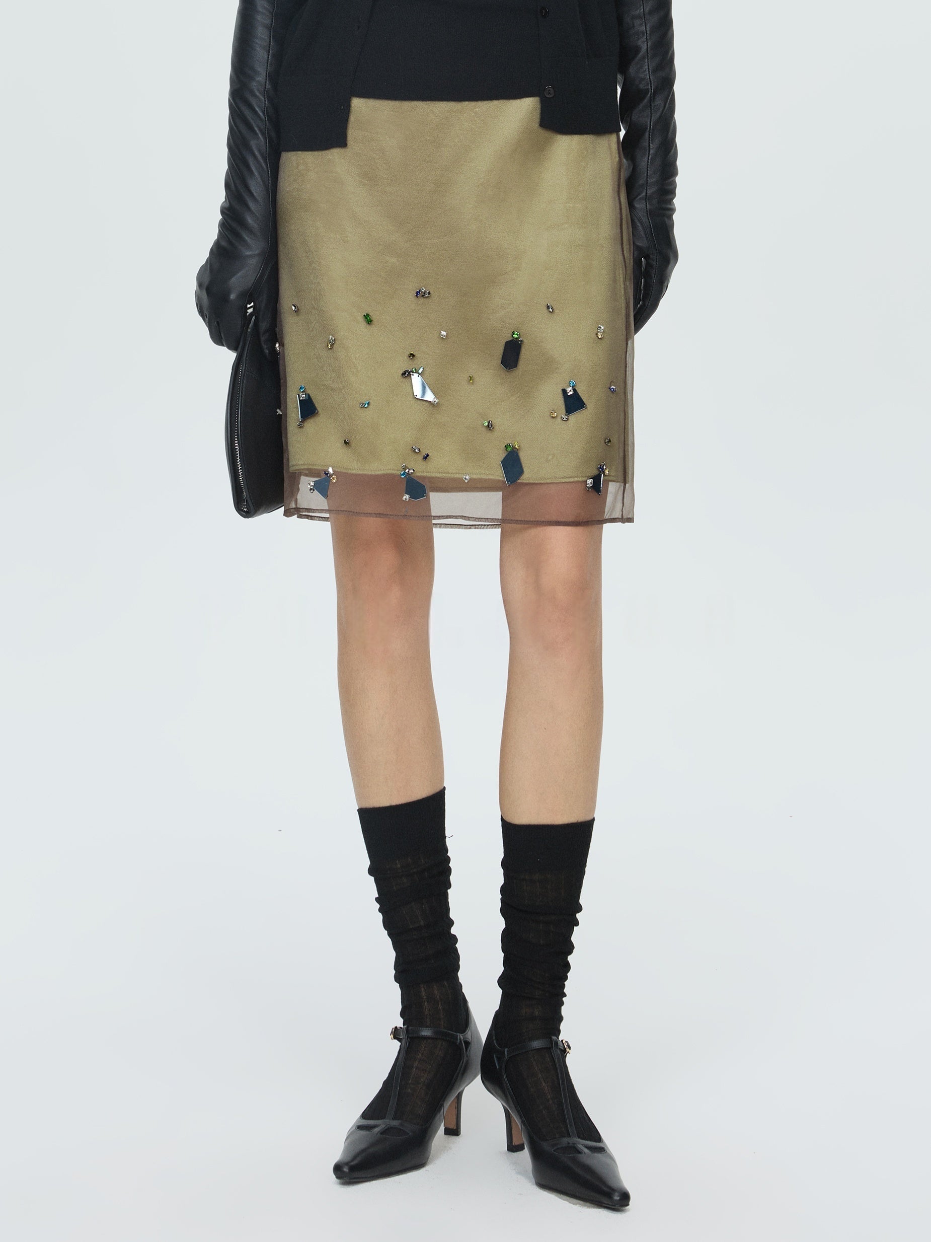Handmade Beaded Japanese Acetate Double-Layer Skirt | High-End Patchwork Short Midi Skirt for Women