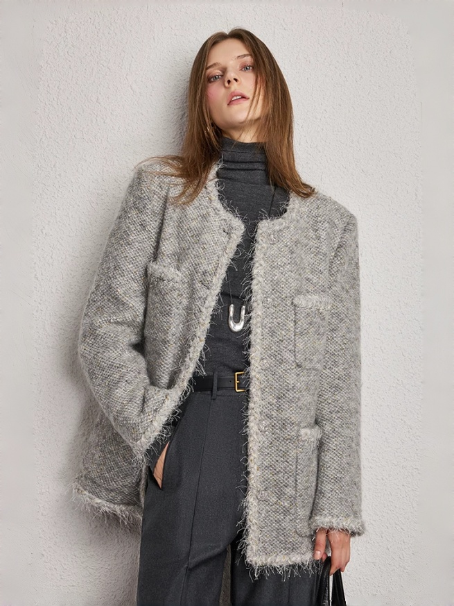 Wool Tweed Fringe Collarless Jacket – Made to Measure