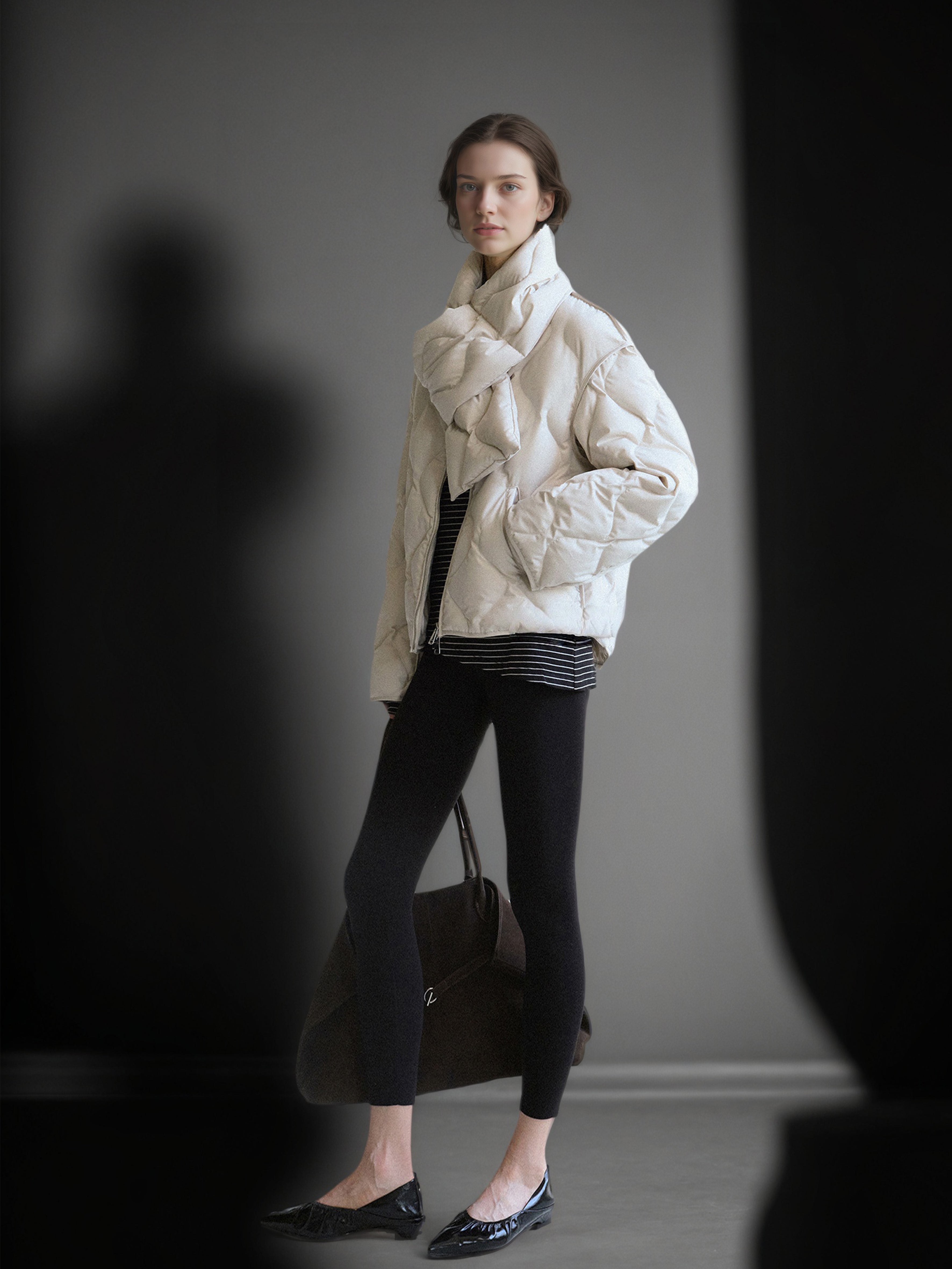 90% Polish White Duck Down Quilted Puffer Jacket for Women Winter with Scarf