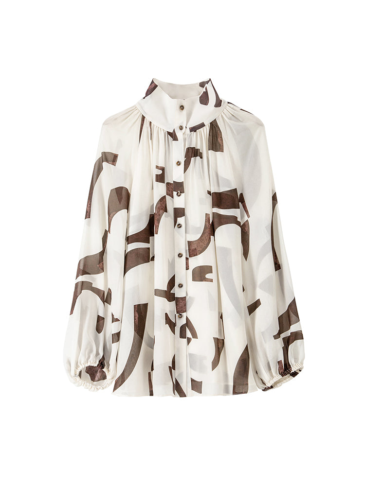 Luxury Aesthetic 6A 10MM Silk Geometric Chiffon Print Shirt – Resort & Office Wear