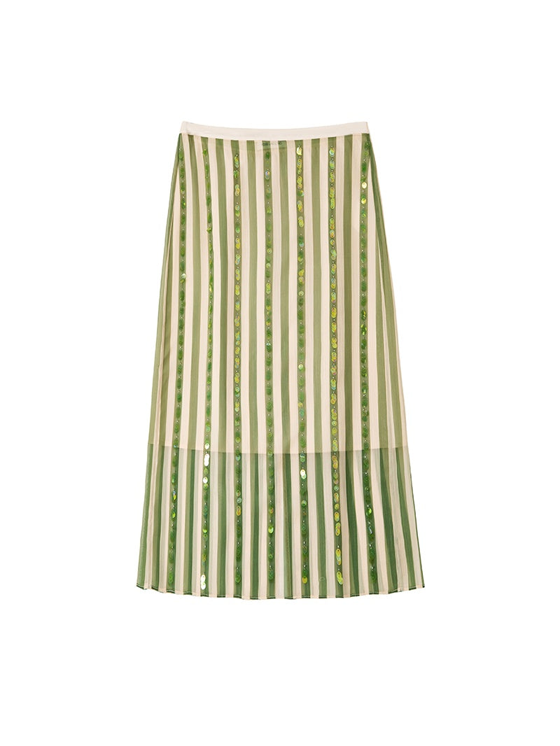Ultra-Light 75D Chiffon Sequin-Striped Shirt & Skirt Set | Chic Work-to-Vacation Women's Outfit