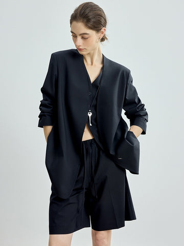 Fine Wool Blazer, Vest, Shorts & Skirt Set – Light Luxury Early Autumn Ensemble (Sold Separately)