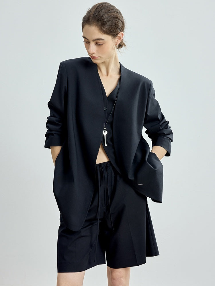 Fine Wool Blazer, Vest, Shorts & Skirt Set – Light Luxury Early Autumn Ensemble (Sold Separately)