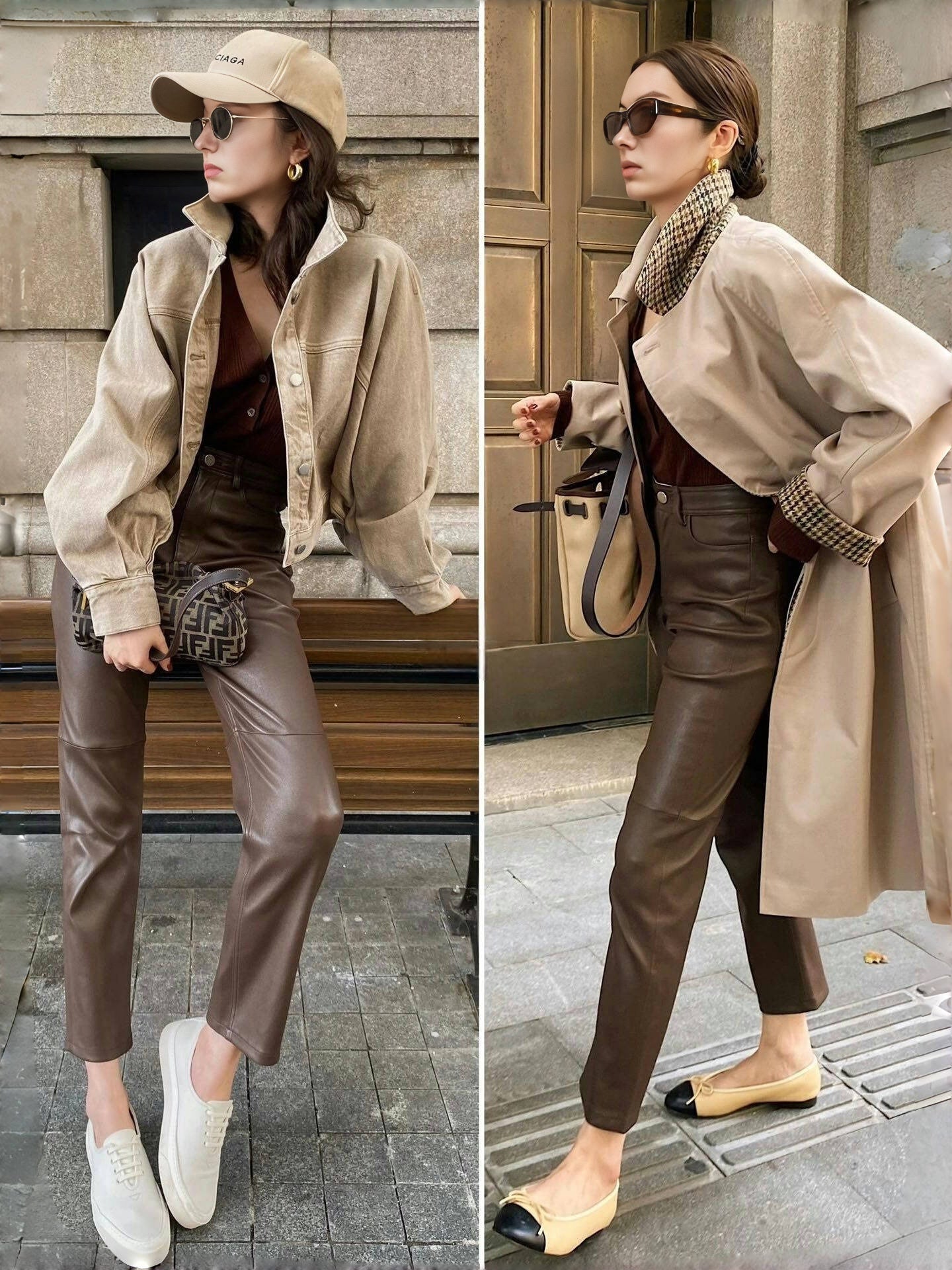High-Waist Straight Lambskin Leather Pants – Genuine Leather, Versatile Fit
