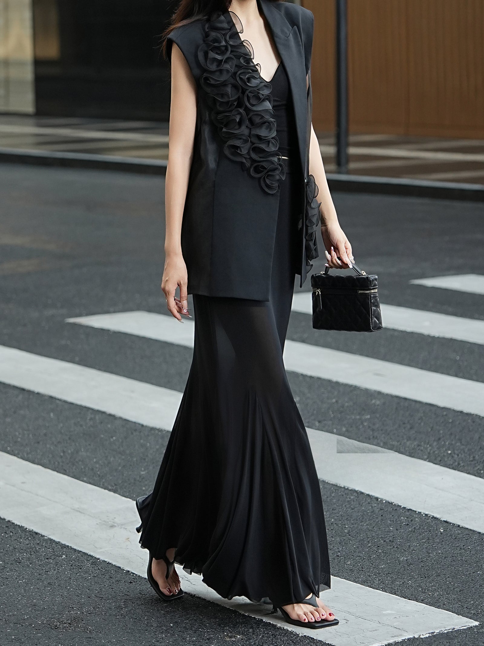 3D Floral Appliqué Longline Waistcoat, Sheer Back – Made to Measure