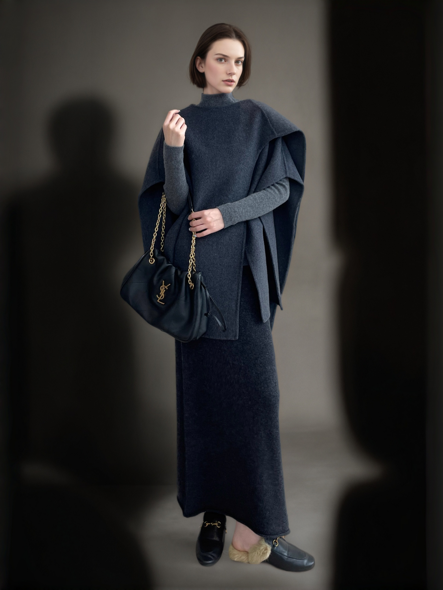 Wool Double-Faced Scarf Collar Cape Coat for Women | Elegant Winter Wool Cloak Jacket