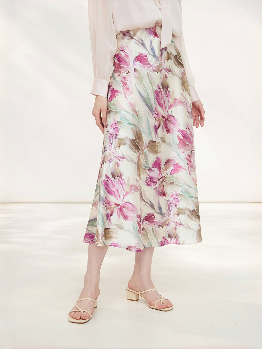 European summer floral silk skirt outfit inspiration