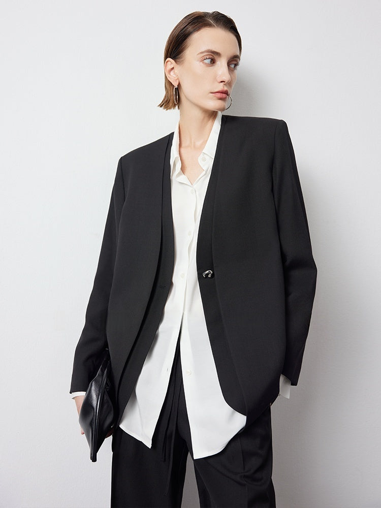 Minimalist Luxury Australian Wool Suit – Pseudo Two-Piece Blazer with Skirt or Pants (Sold Separately)