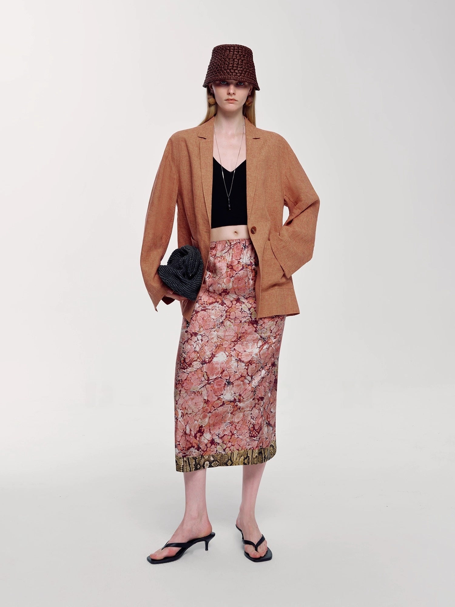 Elegant 100% Silk Skirt – Straight Cut with Monet Garden-Inspired Floral Print