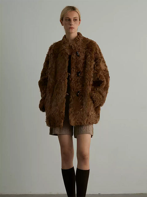 Women’s Short Shearling Jacket — Curly Wool Fleece, Warm Cozy Lambswool Coat