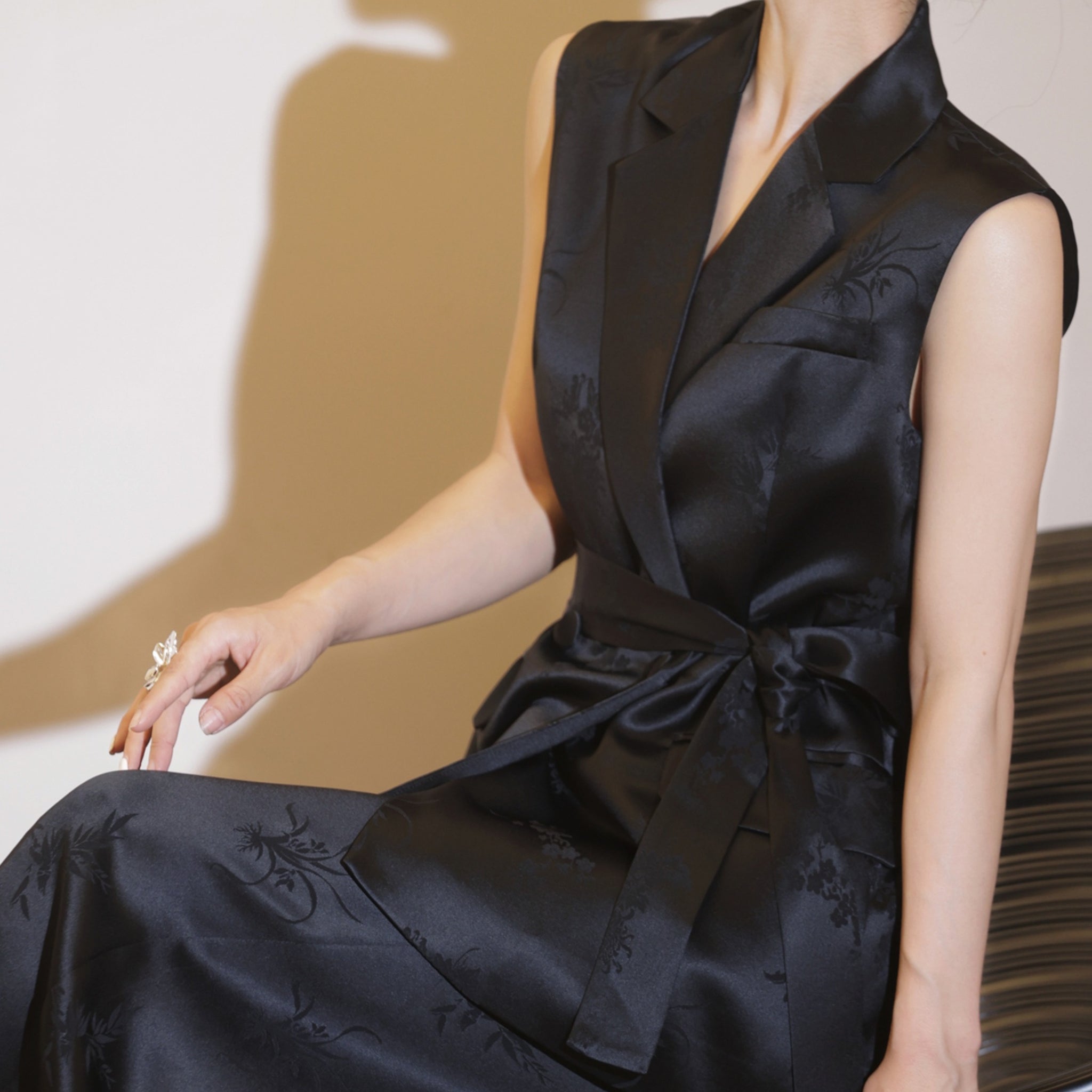 Acetate Jacquard Vest + Wide-Leg Pants Two-Piece Set