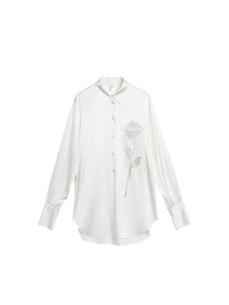 Original Rose Print Blouse | Elegant Loose-Fit Commuter Shirt in Fluid Acetate Fabric