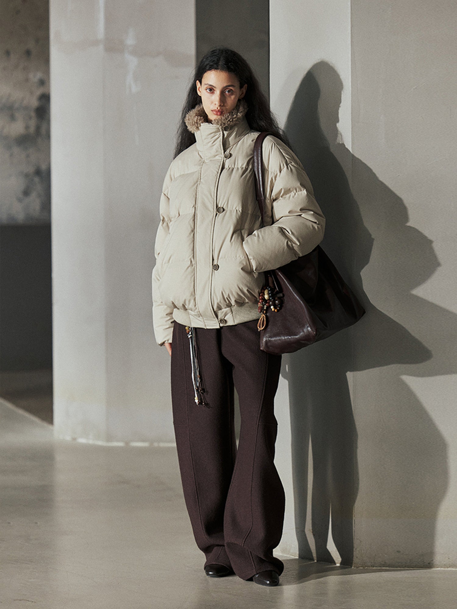 Thickened Winter Sherpa-Trim Stand Collar Down Jacket for Women – Warm Oversized Puffer Coat