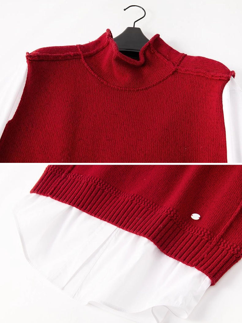 Wool Turtleneck Christmas Sweater Vest & Shirt Set – New Designer Two-Piece Outfit for Women