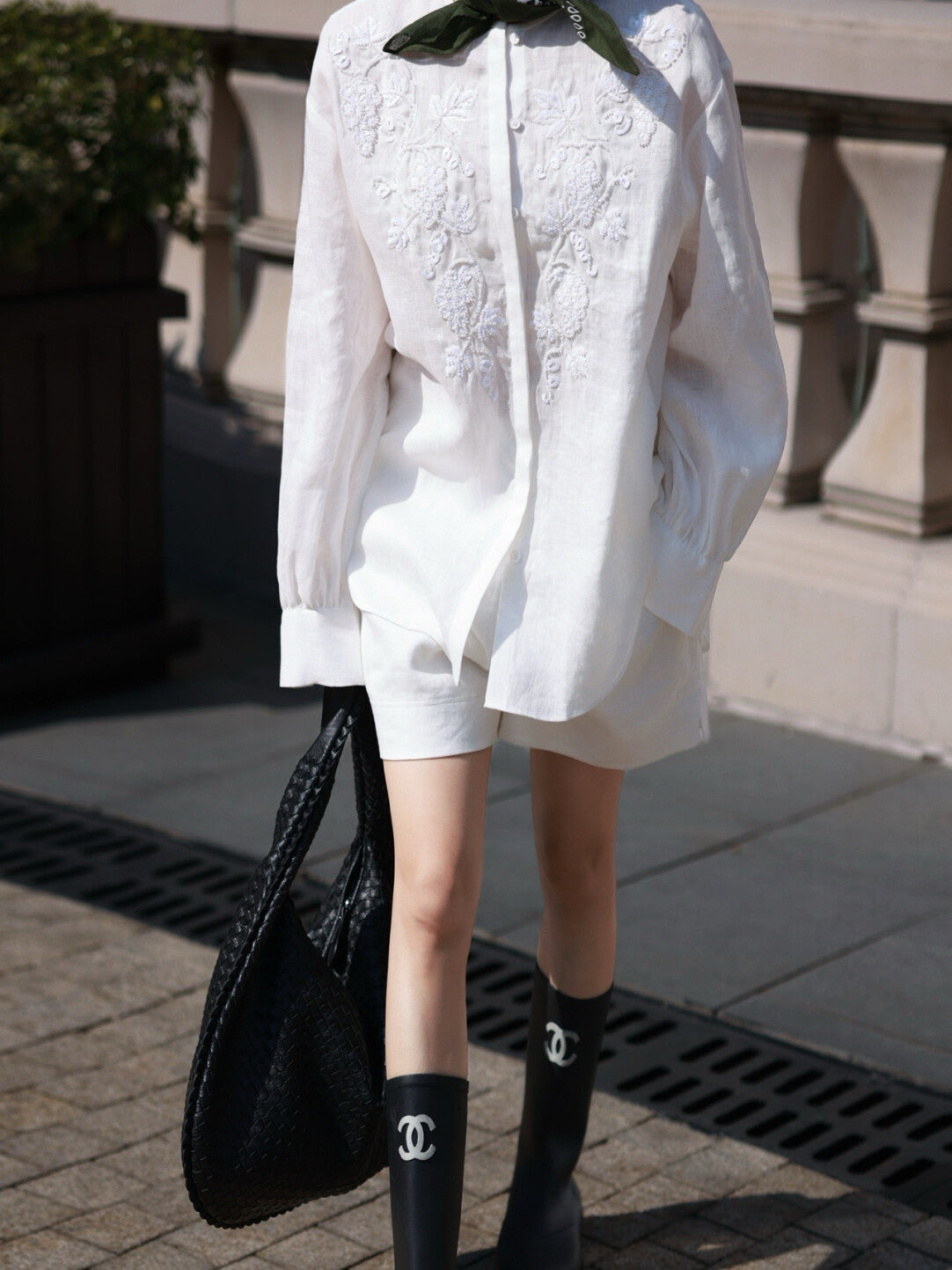 Early Autumn Minimalist Blouse – Round Neck with Heavy Beaded Embroidery