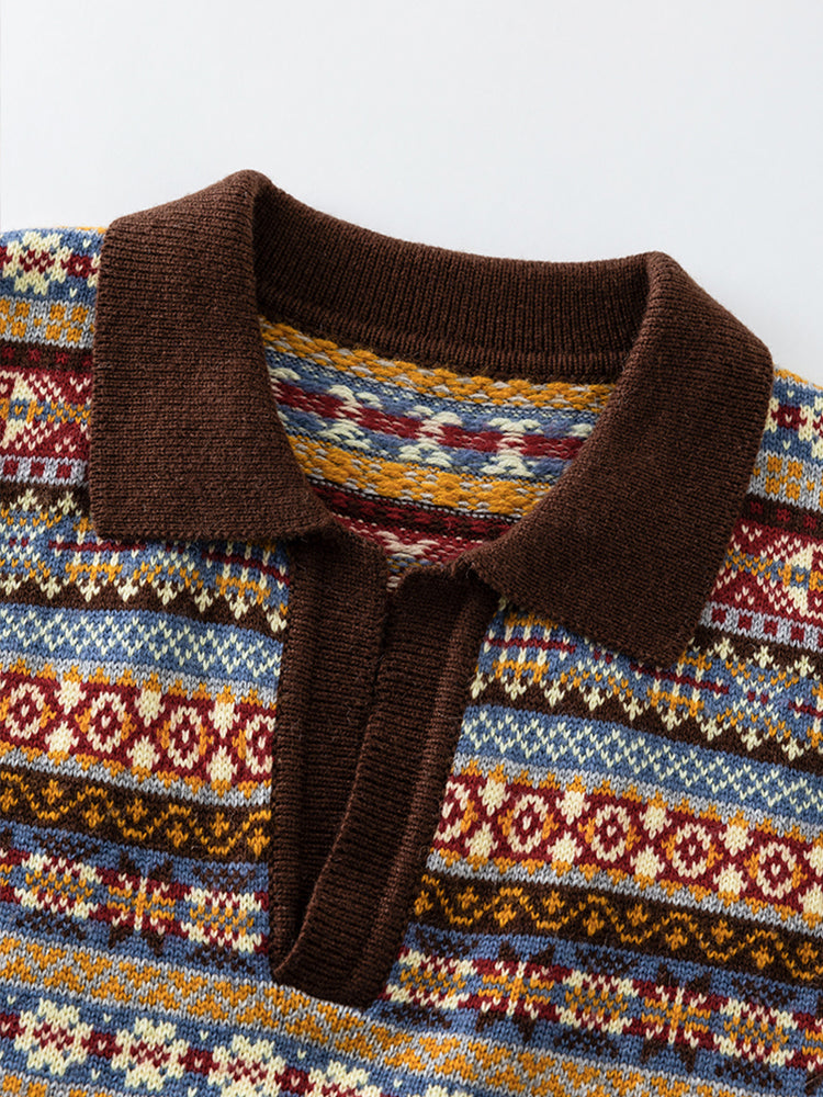 Fair Isle Jacquard Knit Vest for Women – French Vintage Scissor V-Neck Geometric Sweater Top