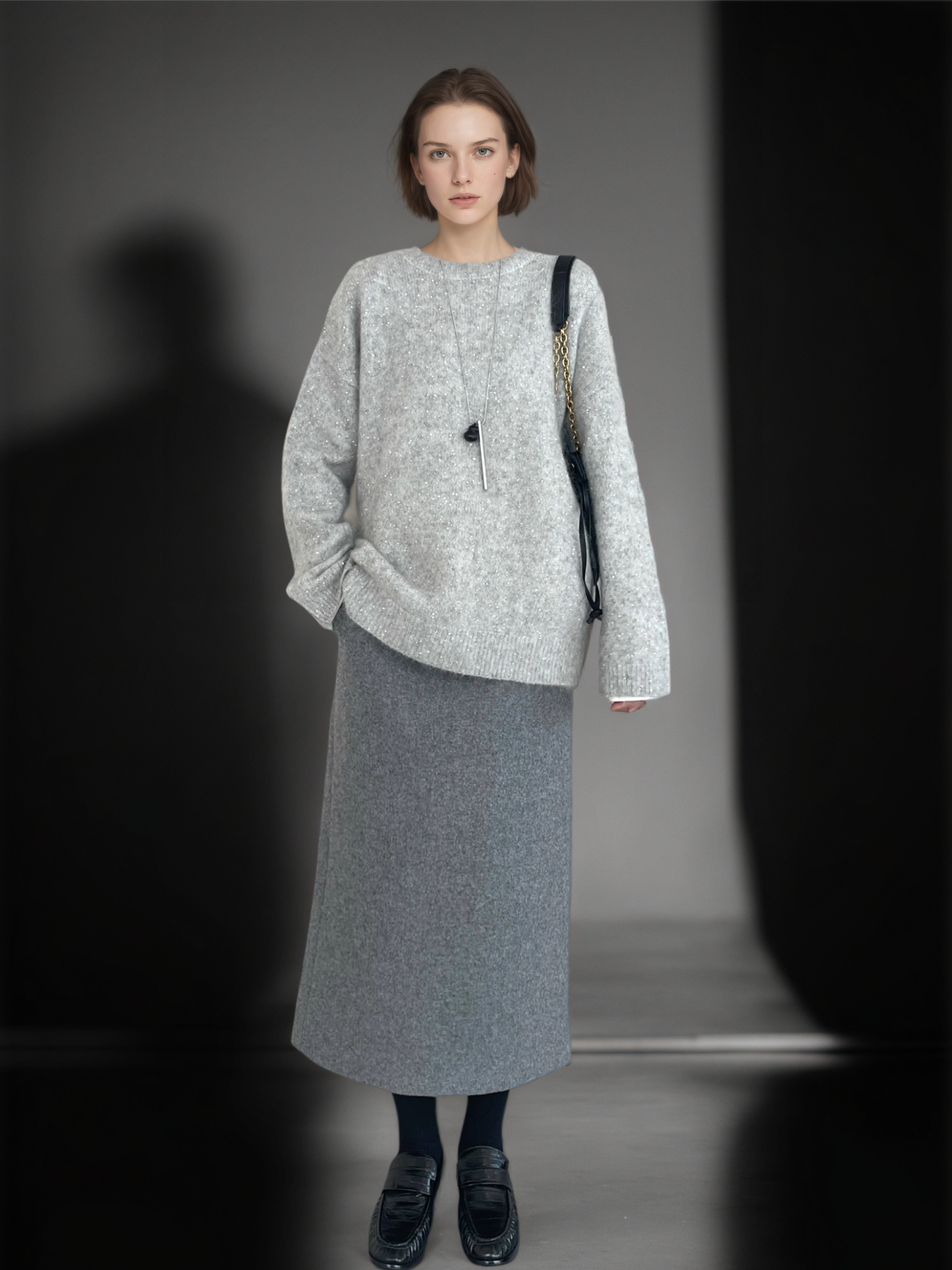 Women’s Premium Mohair Alpaca Wool Sweater | Soft Brushed Knit Pullover with Sequin Yarn for Winter