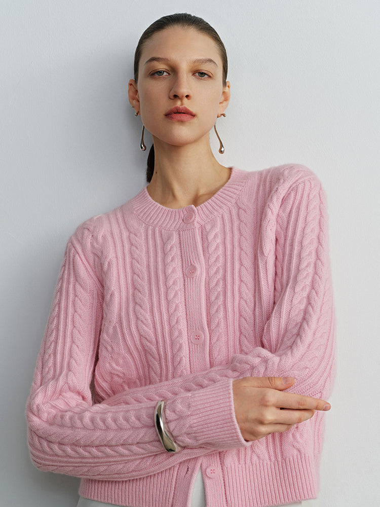 Pure Wool Cable Knit Sweater Set – Autumn Winter Short Cardigan + Pullover (Sold Separately)