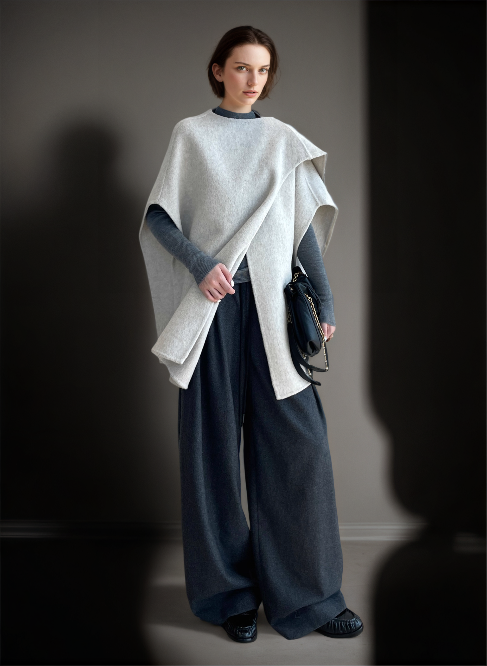 Wool Double-Faced Scarf Collar Cape Coat for Women | Elegant Winter Wool Cloak Jacket