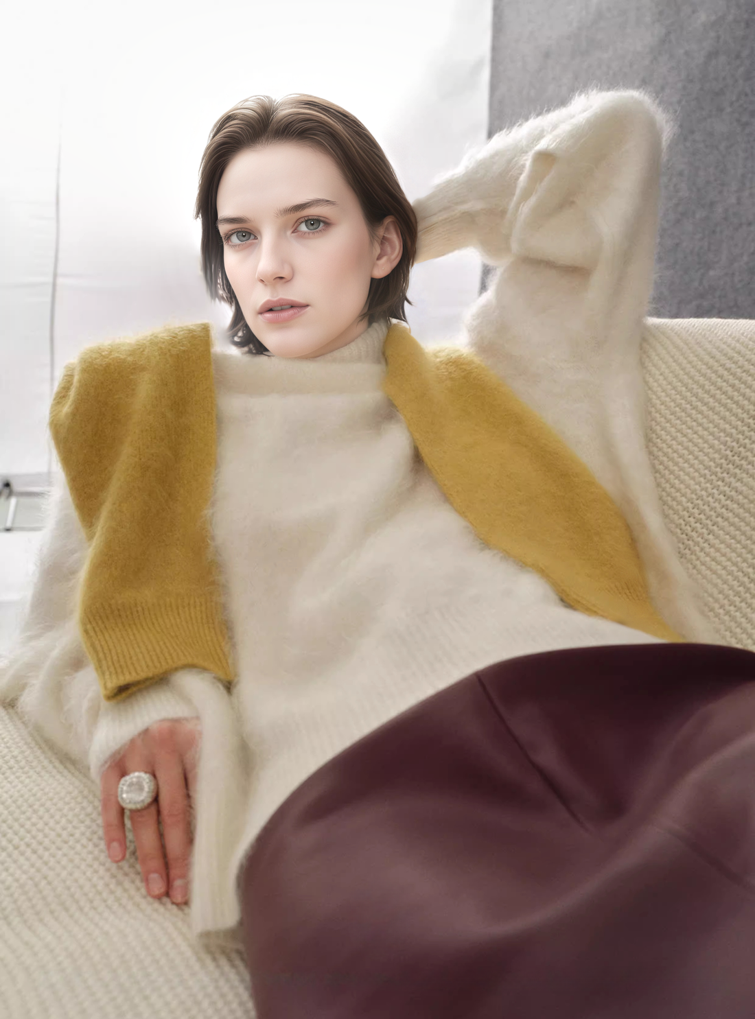 Heavyweight Brushed High-Neck Sweater for Women | Plush Fleece-Like Texture Winter Knit Pullover