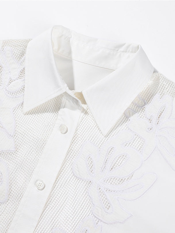 Chic Intellectual Lace Blouse | Elegant ROW Style Hollow-Out Design Oversized White Shirt
