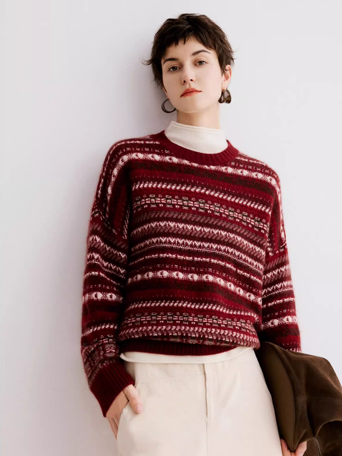 Vintage Fair Isle Sweater – Soft & Cozy Knit Jacquard Wool Pullover for Women