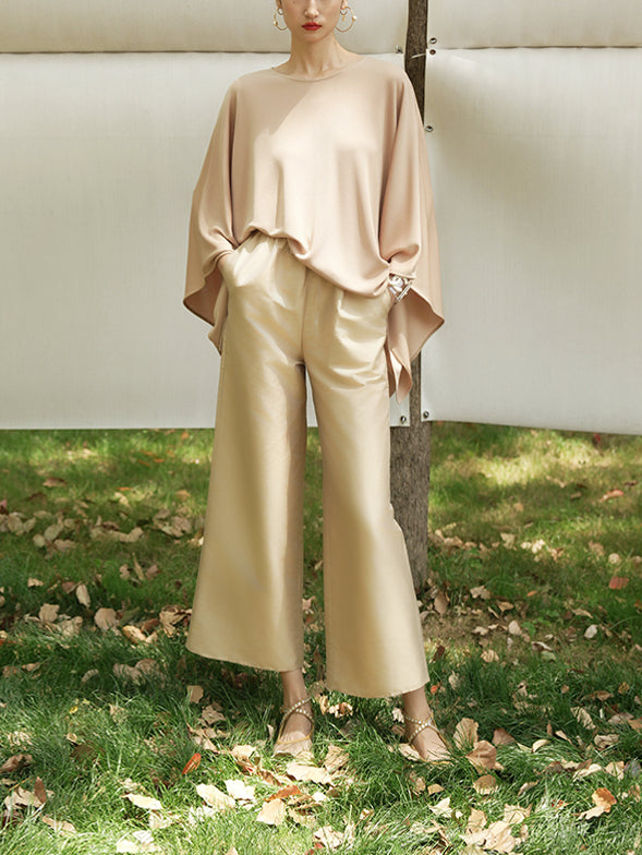 Mocha Mousse Autumn Ready – Effortless Cape Sweater & Velvet Midi Skirt Set