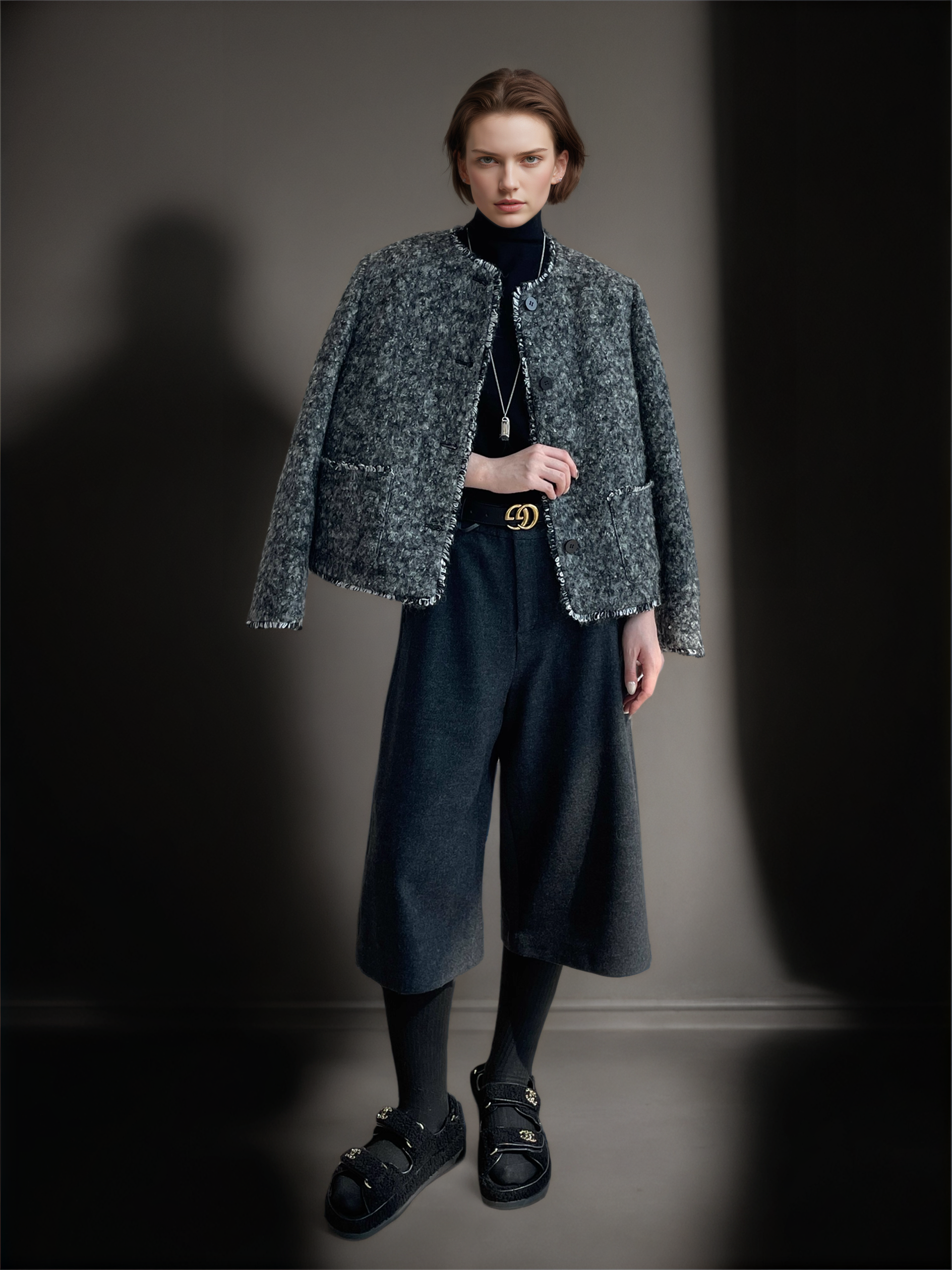 Women’s Wool Blend Down Jacket | 90% White Duck Down Elegant Bouclé Style Winter Coat