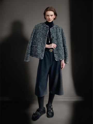 Women’s Wool Blend Down Jacket | 90% White Duck Down Elegant Bouclé Style Winter Coat