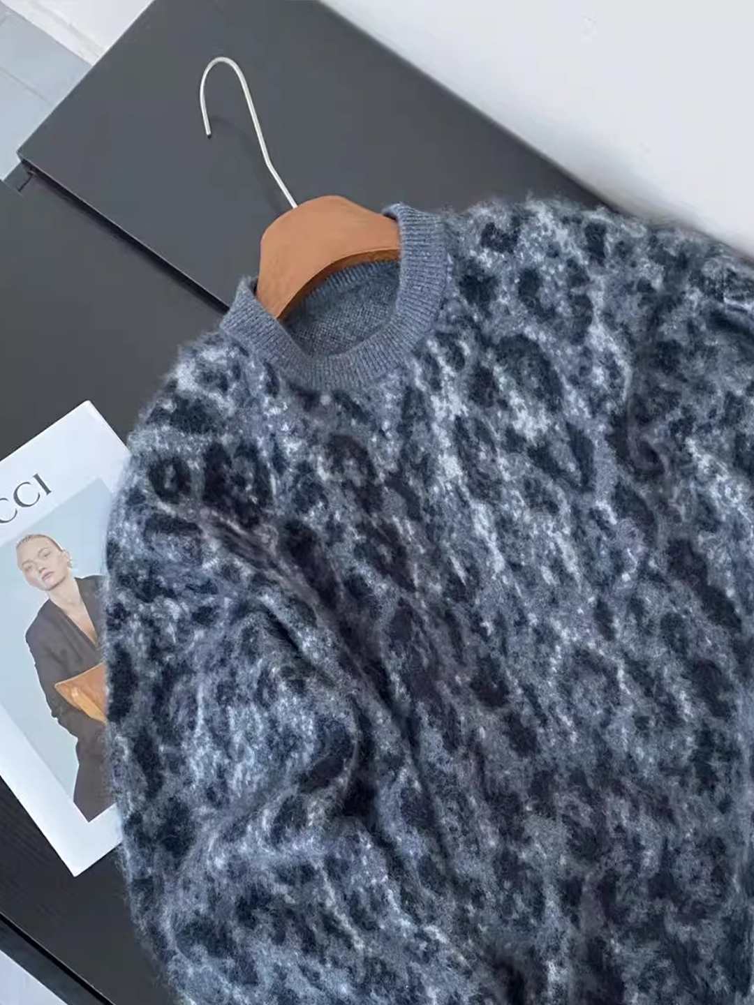 Women’s Leopard Print Cashmere Wool Sweater | Soft Brushed Knit Pullover for Fall Winter