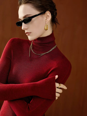 Christmas 100% Wool Seamless Turtleneck Sweater for Women – Slim Fit Winter Knit