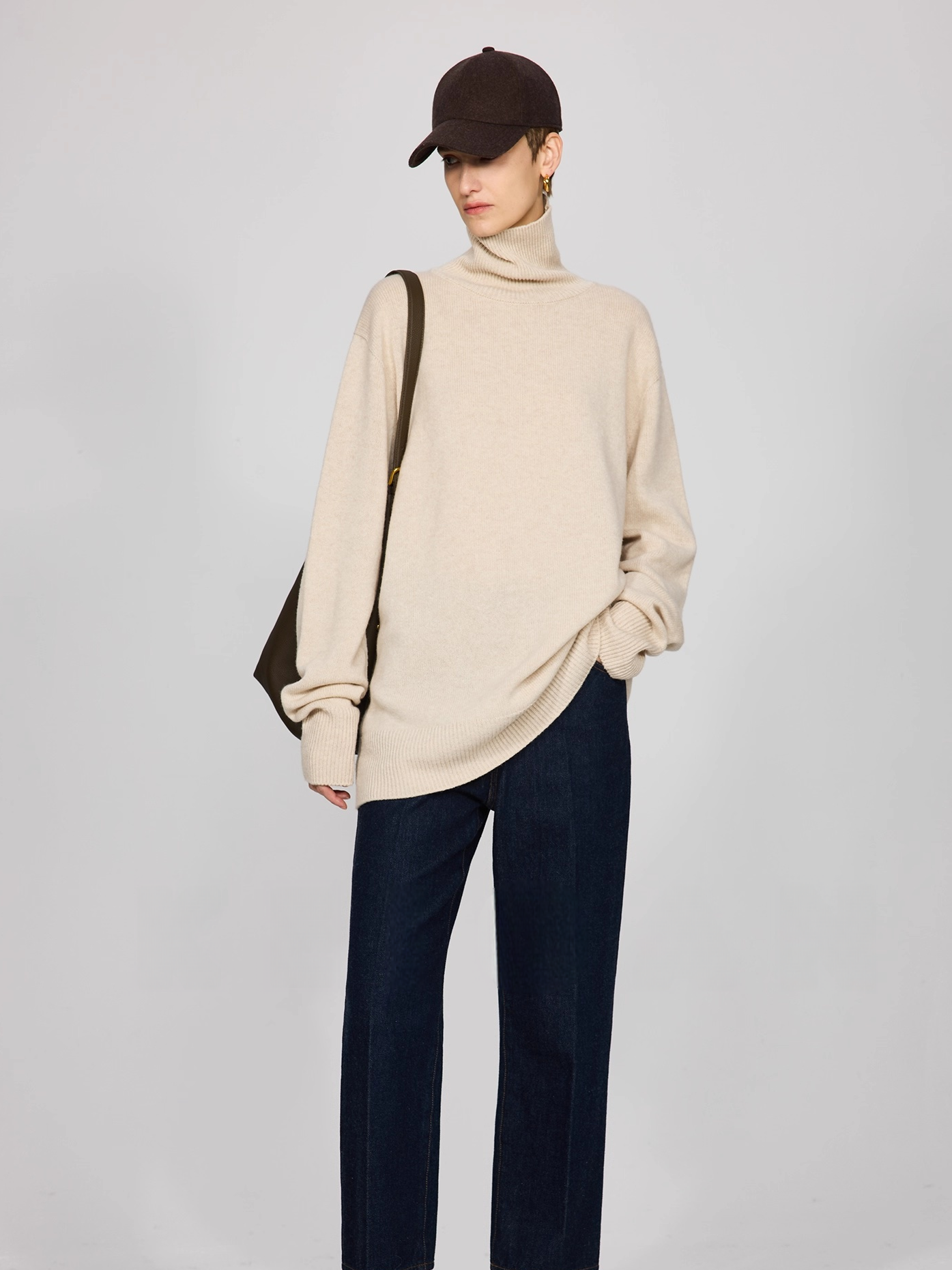 Soft, Lightweight Seamless Wool Turtleneck Mid-Length Sweater | Relaxed ROW-Inspired Oversized Knit