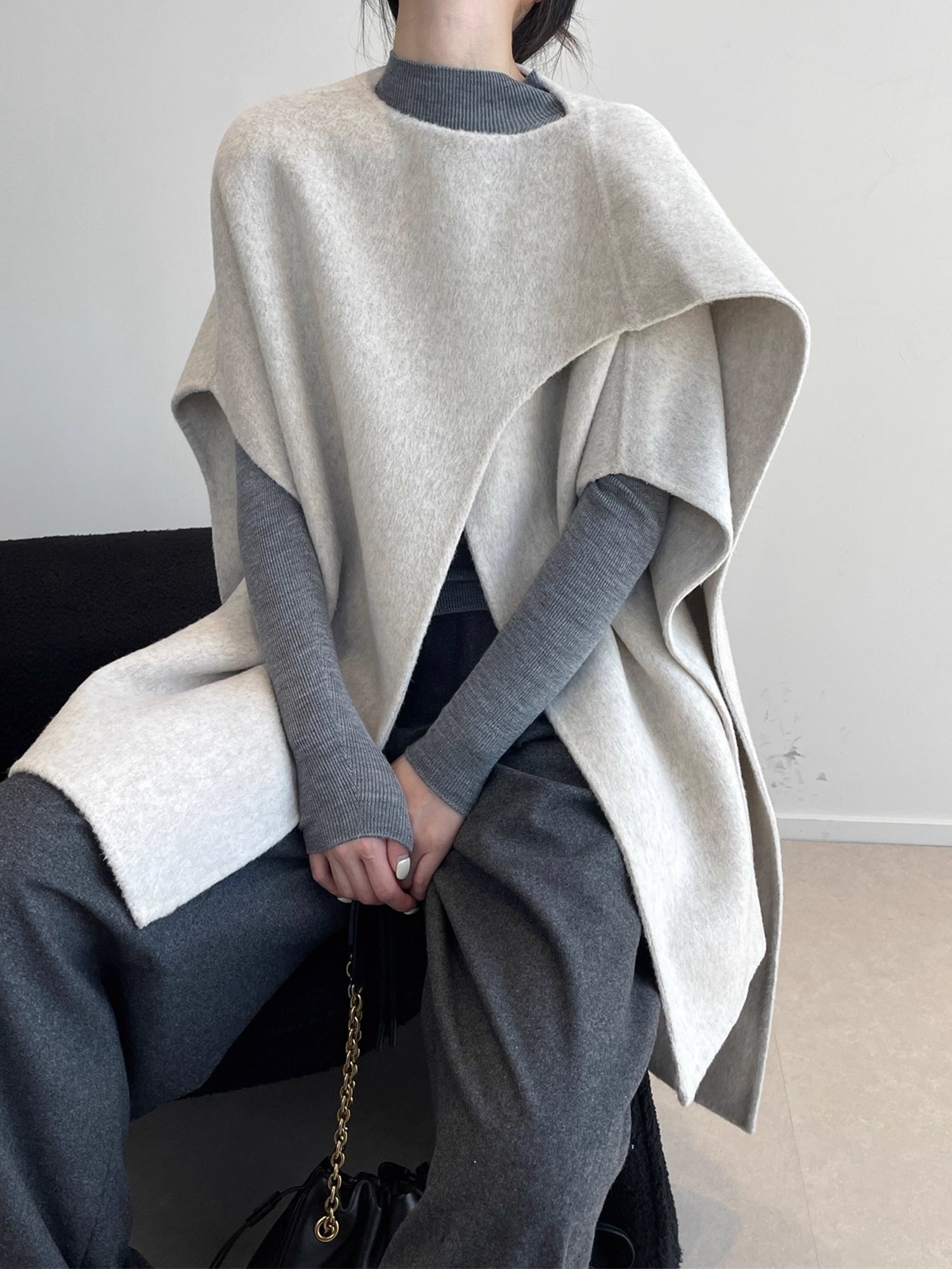 Wool Double-Faced Scarf Collar Cape Coat for Women | Elegant Winter Wool Cloak Jacket