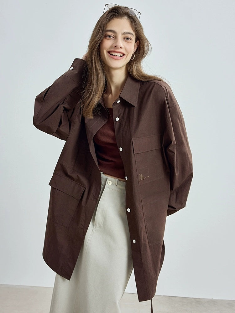 Early Autumn Casual Light Luxury Pure Cotton Long Sleeve Shirt – Women's Utility Outerwear