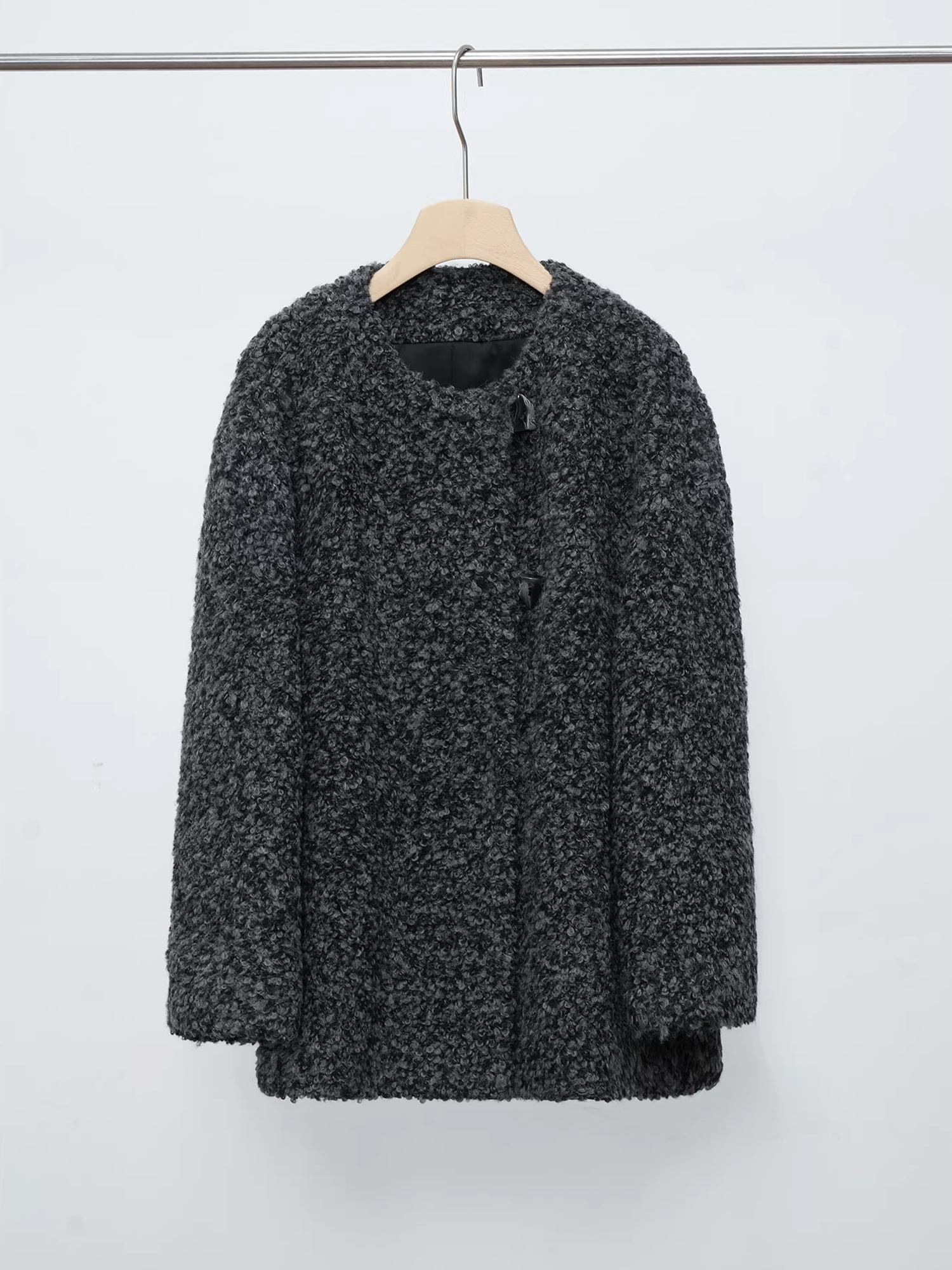 Women’s Short Wool Blend Coat with Alpaca Texture | Elegant Tweed Style Winter Jacket