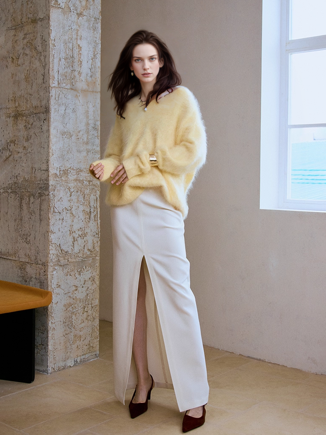 100% Rare Haan Mountain Cashmere Brushed Knit | Cloud-Soft Oversized V-Neck Sweater for Women