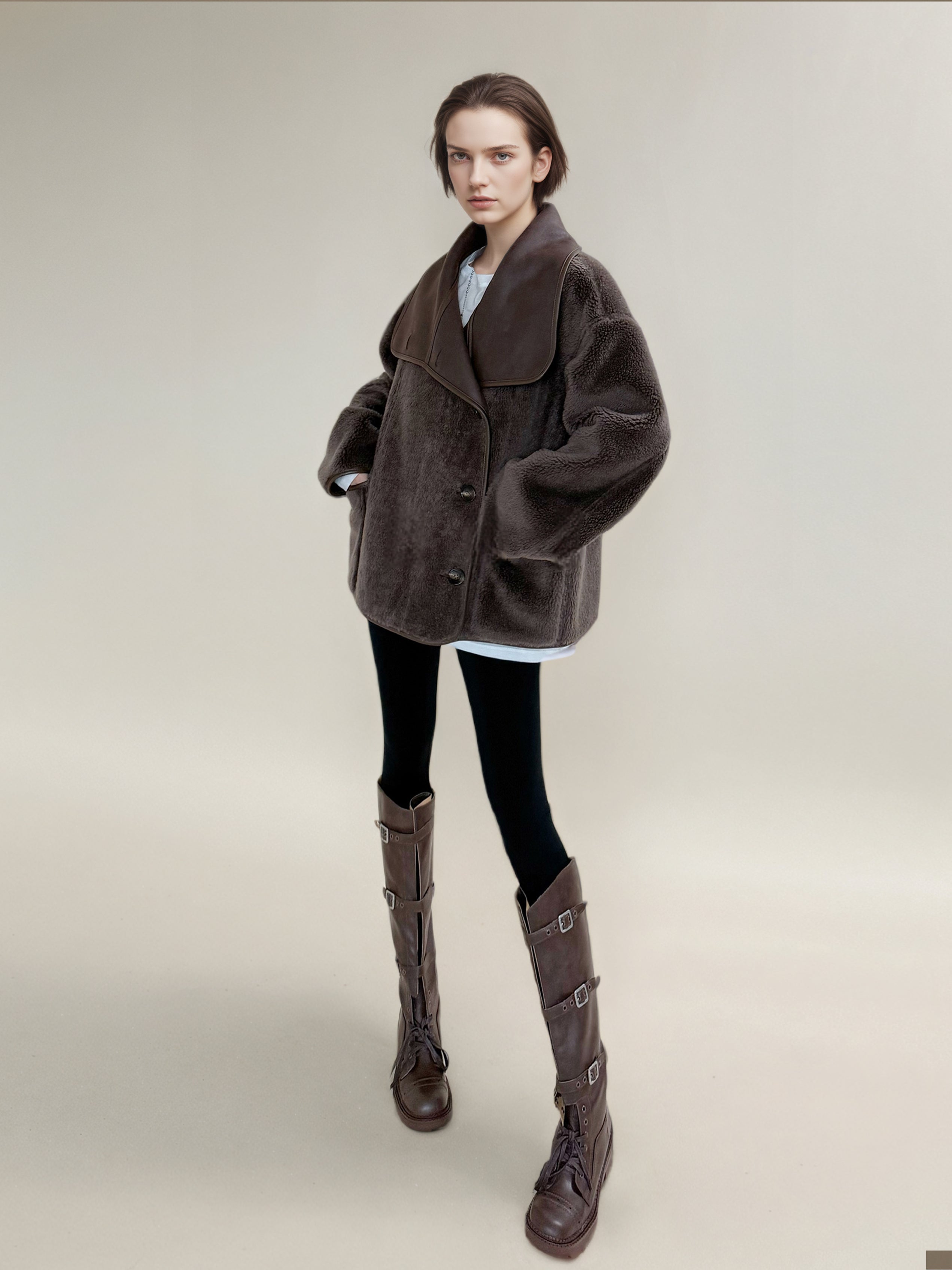 Reversible Faux Suede Coat for Women | Shearling-Lined Winter Lapel Jacket