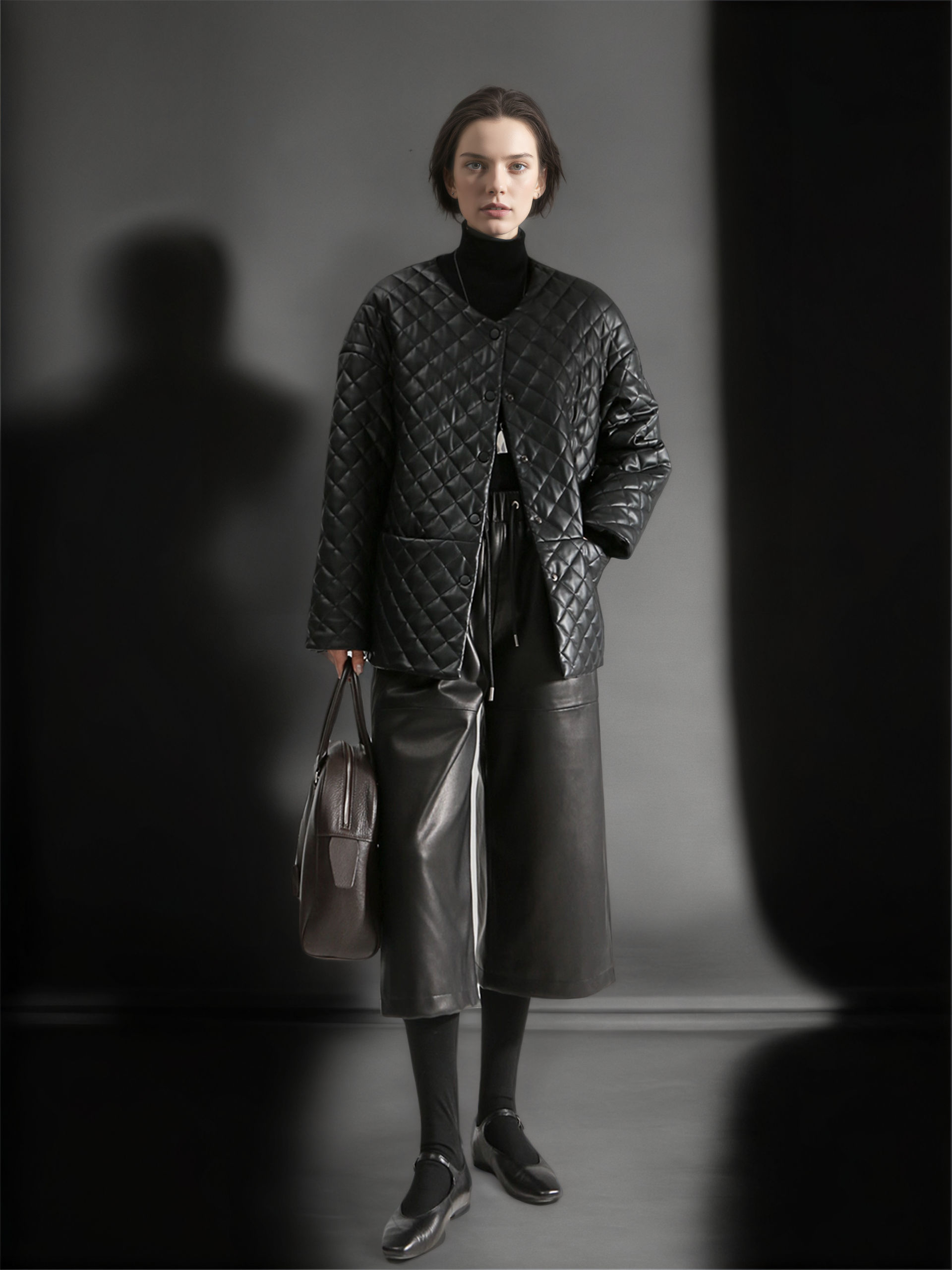 Women’s Genuine Sheepskin Culottes | Cropped Wide-Leg Leather Pants with Elastic Waist, Casual Office Style