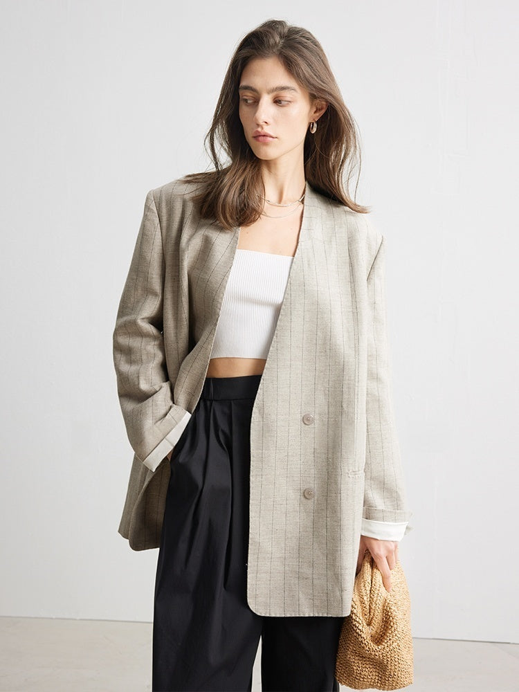 Old Money Mixed-Stripe Linen Blazer & Trousers – Sold Separately