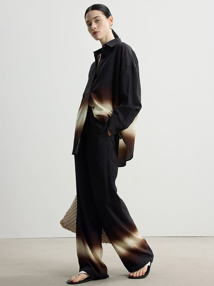 Relaxed Black Printed Blouse & Pants Set – Lightweight Vacation Style (Sold Separately)